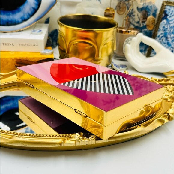 🆕 LULU GUINNESS 🧿 NWOT Olivia Multi 50:50 Stripe Lip Box Clutch Bag *FLAWED* - Picture 12 of 16